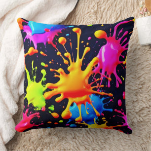 Abstract Neon Paint Splash Artwork Cushion