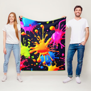 Abstract Neon Paint Splash Artwork Fleece Blanket