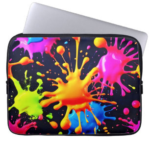 Abstract Neon Paint Splash Artwork Laptop Sleeve