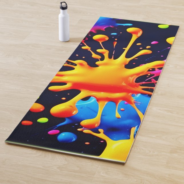 Abstract Neon Paint Splash Artwork Yoga Mat (In Situ)