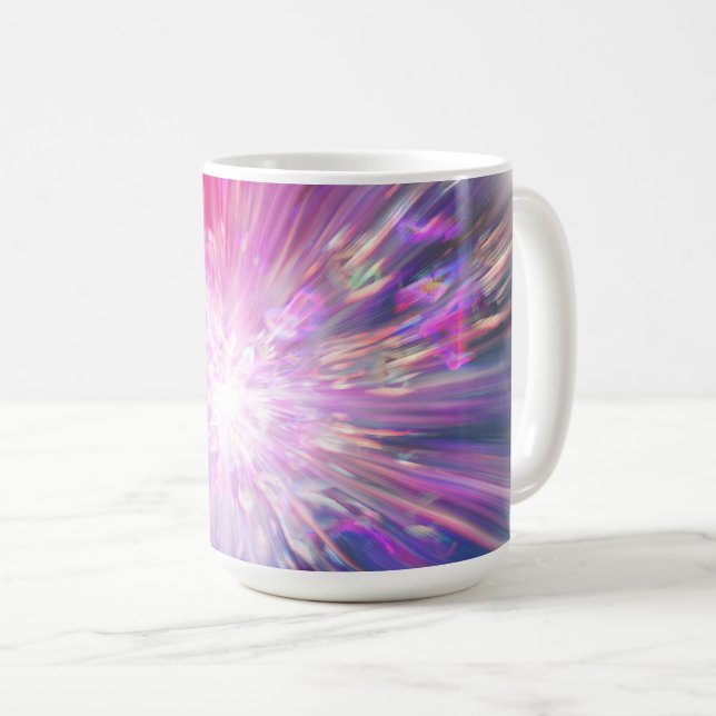 Abstract Neon Pink and Blue Energy Blast Graphic Coffee Mug (Front Right)