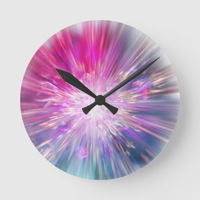 Abstract Neon Pink and Blue Energy Blast Graphic Round Clock (Front)