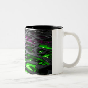 Abstract Neon Pink Green Cyberpunk 3D Mesh Two-Tone Coffee Mug