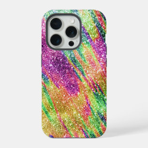 Abstract Neon Rainbow Sparkly Glitter iPhone 15 Pro Case