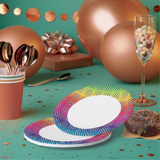 Abstract Neon Rainbow Squares Paper Plate (Multi)