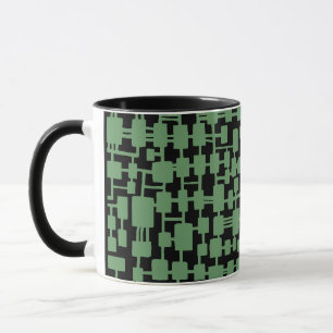 Abstract Network - Army Green on Black Mug