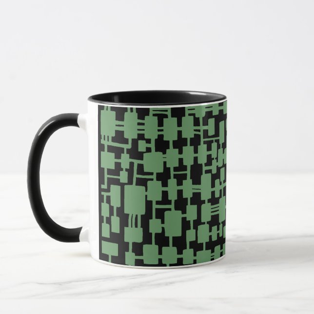 Abstract Network - Army Green on Black Mug (Left)