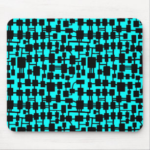Abstract Network - Black on Cyan 00FFFF Mouse Pad