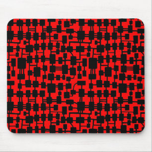Abstract Network - Black on Red FF0000 Mouse Pad