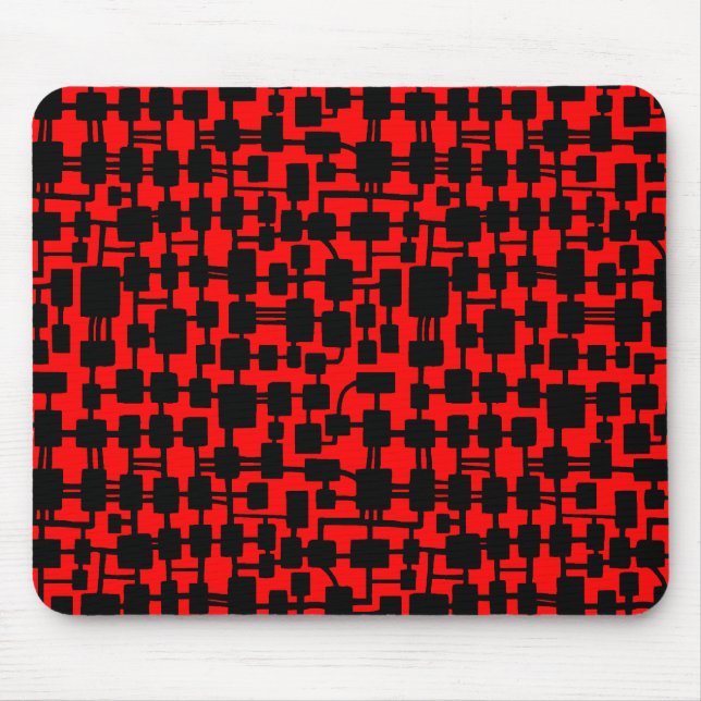 Abstract Network - Black on Red FF0000 Mouse Pad (Front)