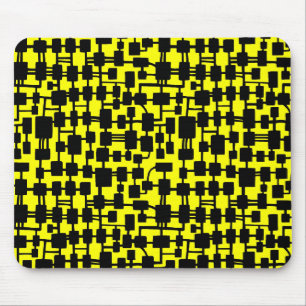 Abstract Network - Black on Yellow FFFF00 Mouse Pad