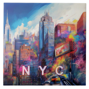 Abstract New York City Skyline Art Modern Ceramic Tile