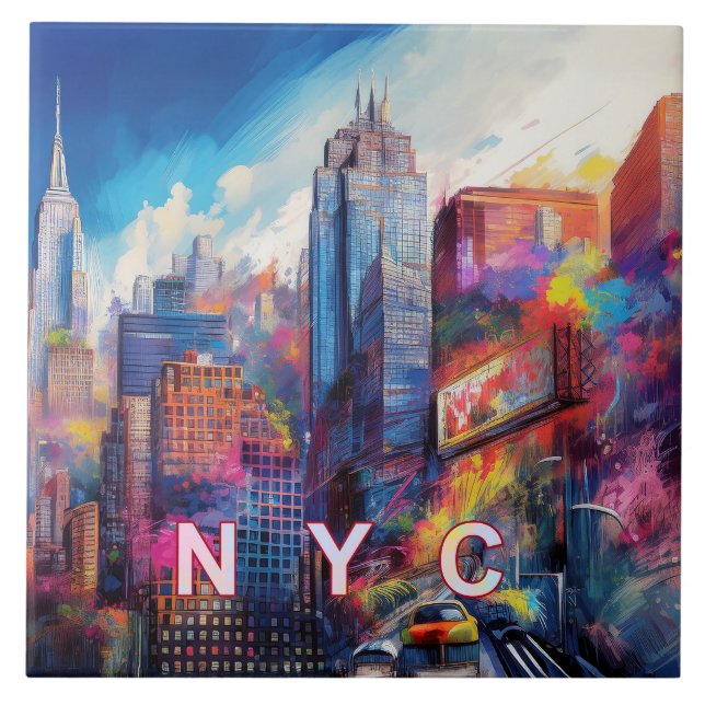 Abstract New York City Skyline Art Modern  Ceramic Tile (Front)