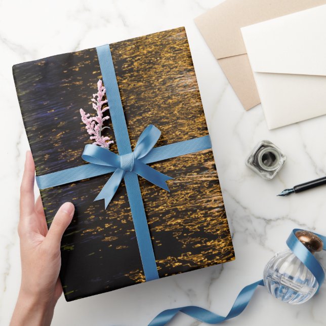 Abstract night lights sea shiny bronze reflection wrapping paper (Gifting)