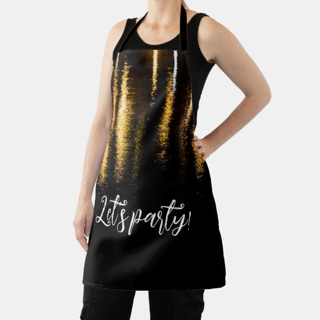 Abstract night lights sea shiny gold black Party Apron (Insitu)