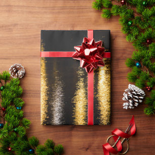 Abstract night lights sea shiny gold reflection wrapping paper