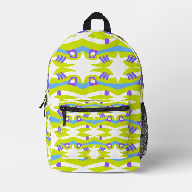 Abstract Noah’s Ark Green Purple Blue Printed Backpack (Front)
