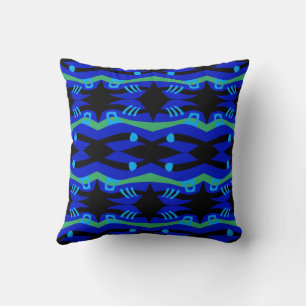 Abstract Noah's Ark Black Blue Turquoise Green Cushion