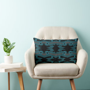 Abstract Noah's Ark Black Teal Grey Lumbar Cushion