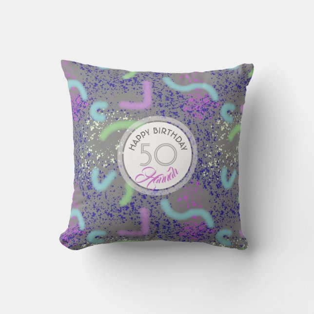 Abstract Noodles personalised 50th Birthday Pillow (Front)