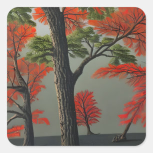 Abstract Northern Autumn Woodland Square Sticker