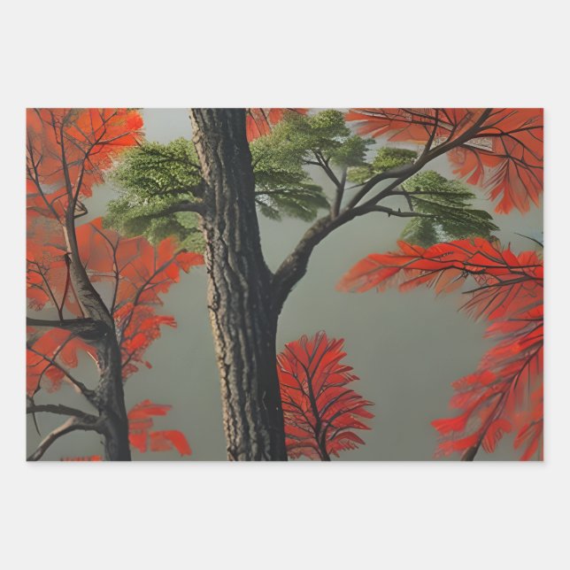 Abstract Northern Autumn Woodland Wrapping Paper Sheet (Front)
