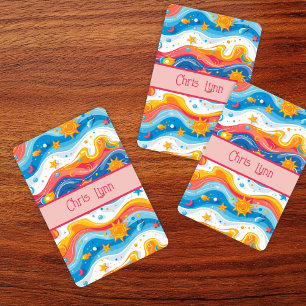 Abstract Ocean Beach Theme Waves Fish Sun Playing Cards