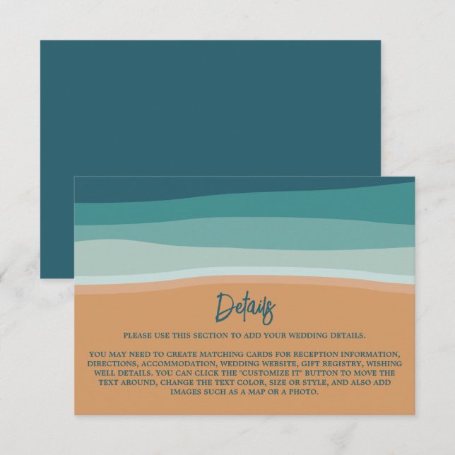 Abstract Ocean Beach Wedding Detail Enclosure Card (Front/Back)