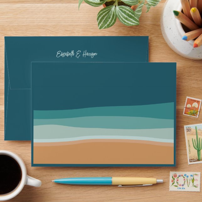 Abstract Ocean Beach Wedding Envelope (Desk)