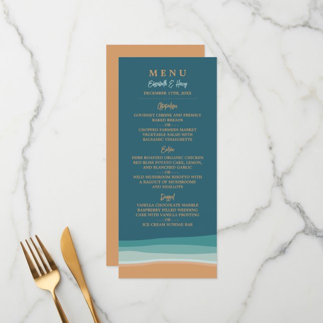 Abstract Ocean Beach Wedding Menu (Front/Back In Situ)