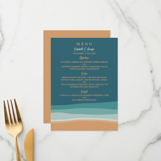 Abstract Ocean Beach Wedding Menu (Front/Back In Situ)