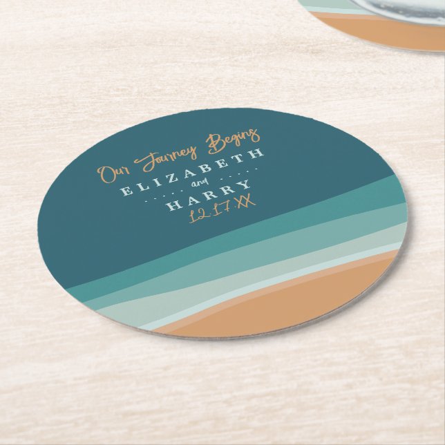 Abstract Ocean Beach Wedding Round Paper Coaster (Angled)
