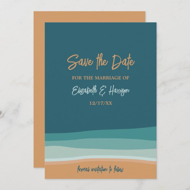 Abstract Ocean Beach Wedding Save The Date (Front/Back)