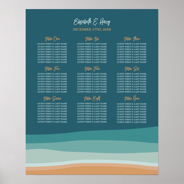 Abstract Ocean Beach Wedding Seating Chart (Front)