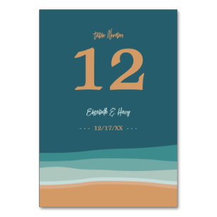 Abstract Ocean Beach Wedding Table Number
