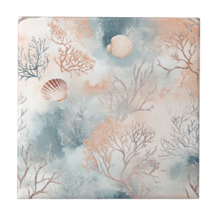 Abstract Ocean Coral Orange Blue Fluid Ceramic Tile