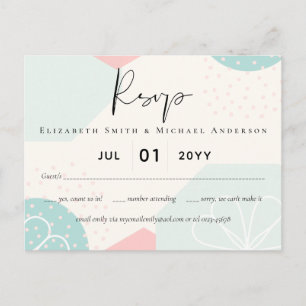 Abstract Ocean Mint Coral Wedding RSVP Postcard