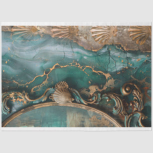 Abstract Ocean & Shells, Mixed Media Art Tissue Paper