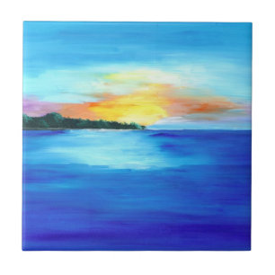 Abstract Ocean Sunset Colourful  Ceramic Tile