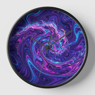 Abstract Ocean Wave Cosmic Purple Art Clocks