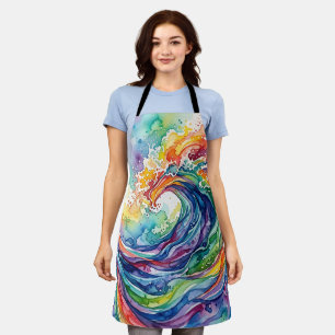 Abstract Ocean Wave Rainbow Watercolor Apron