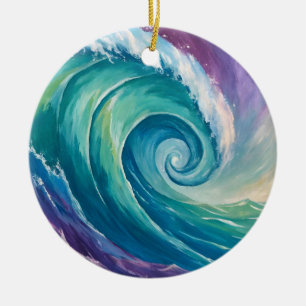 Abstract Ocean Wave Spiral Ceramic Ornament