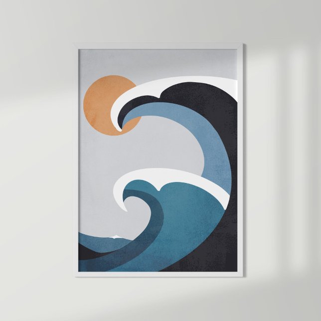 Abstract Ocean Waves and Sun Poster (Abstract waves poster)