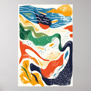 Abstract Ocean Waves Art Print Matisse Style
