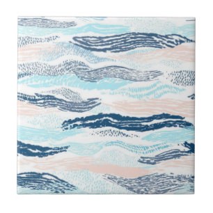 Abstract Ocean Waves Blue Pink Textured Pattern Ceramic Tile
