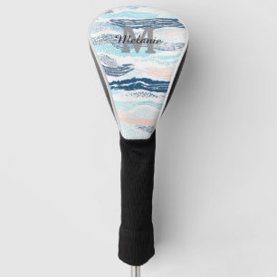 Abstract Ocean Waves Blue Pink Textured Pattern Golf Head Cover