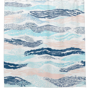 Abstract Ocean Waves Blue Pink Textured Pattern Shower Curtain