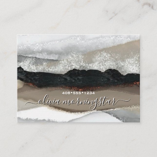 Abstract Ocean Waves in Earthtones Business Card (Front)