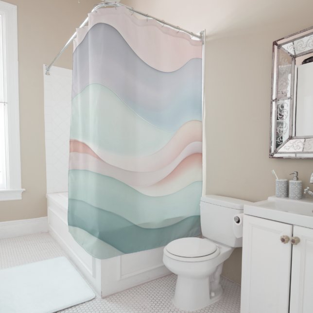 Abstract Ocean Waves Pastel colours Shower Curtain (In Situ)
