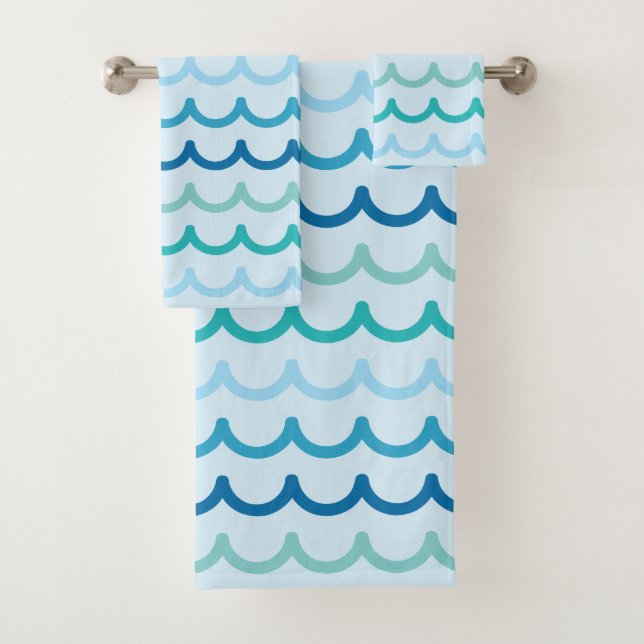 Abstract Ocean Waves Pattern Bath Towel Set (Insitu)